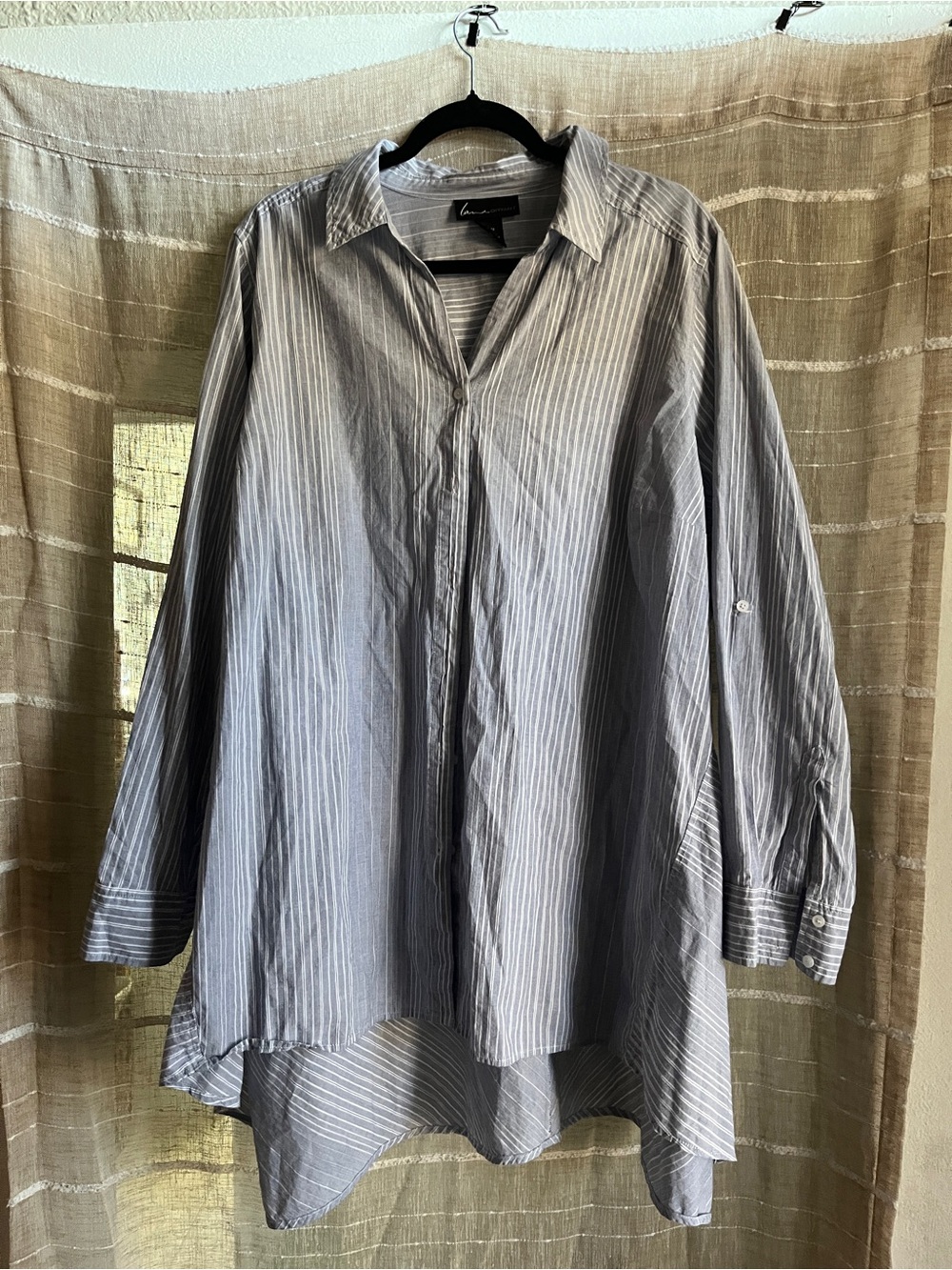 Lane Bryant Blue-Gray & White Striped Button-Front Shirt
